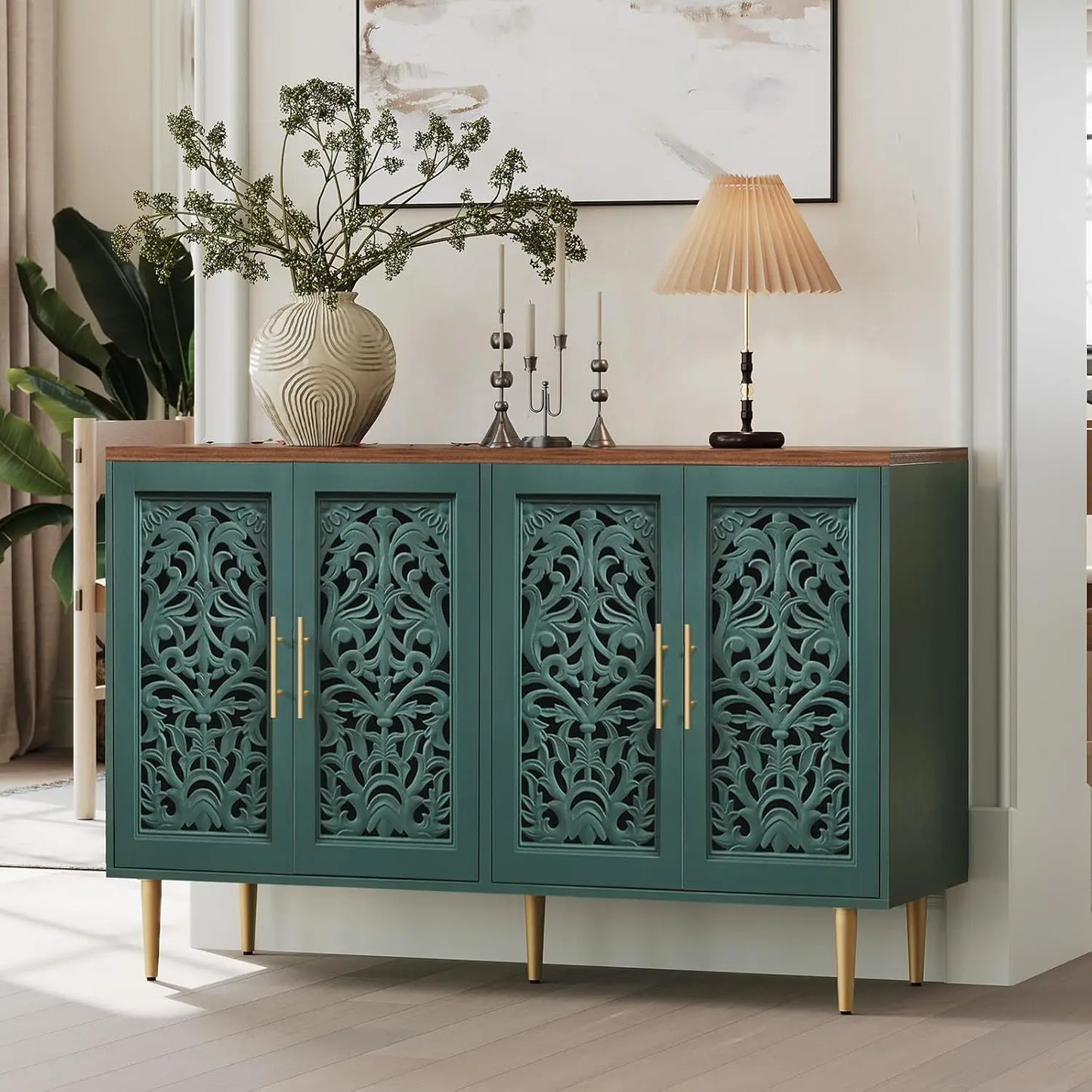 ZHUXIANG Vintage Accent Cabinet With Four Doors Storage