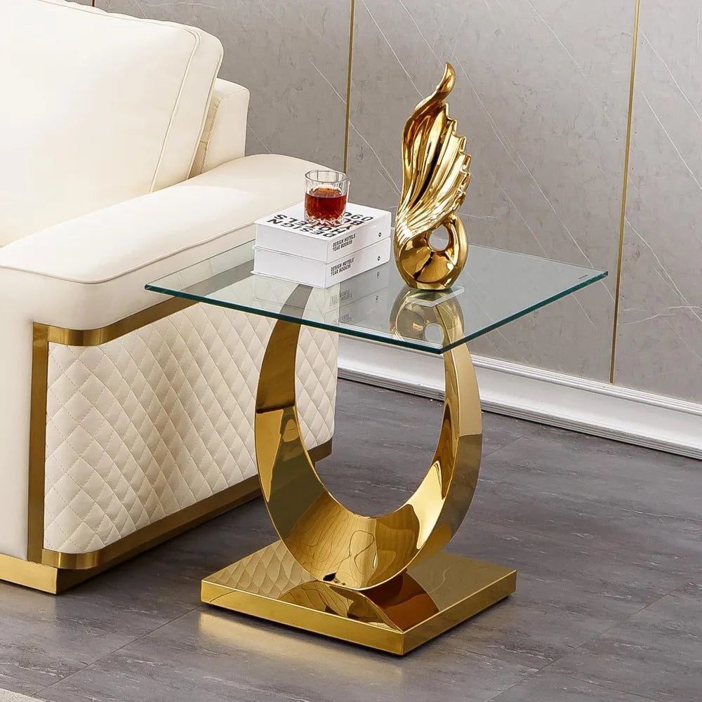 ZHUXIANG Half Moon Glass End Table Pedestal Base Modern