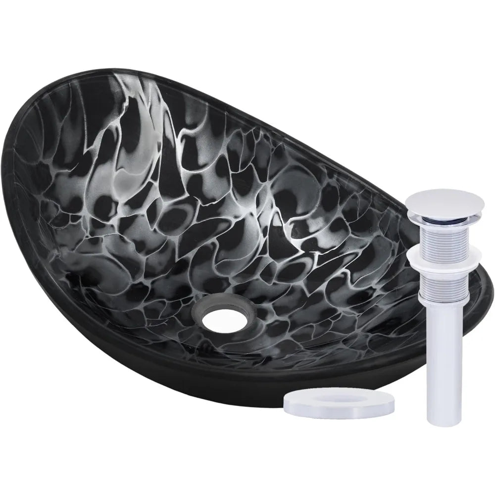 MNO Premium Oval Tempered Glass Vessel Bathroom Sink Drain