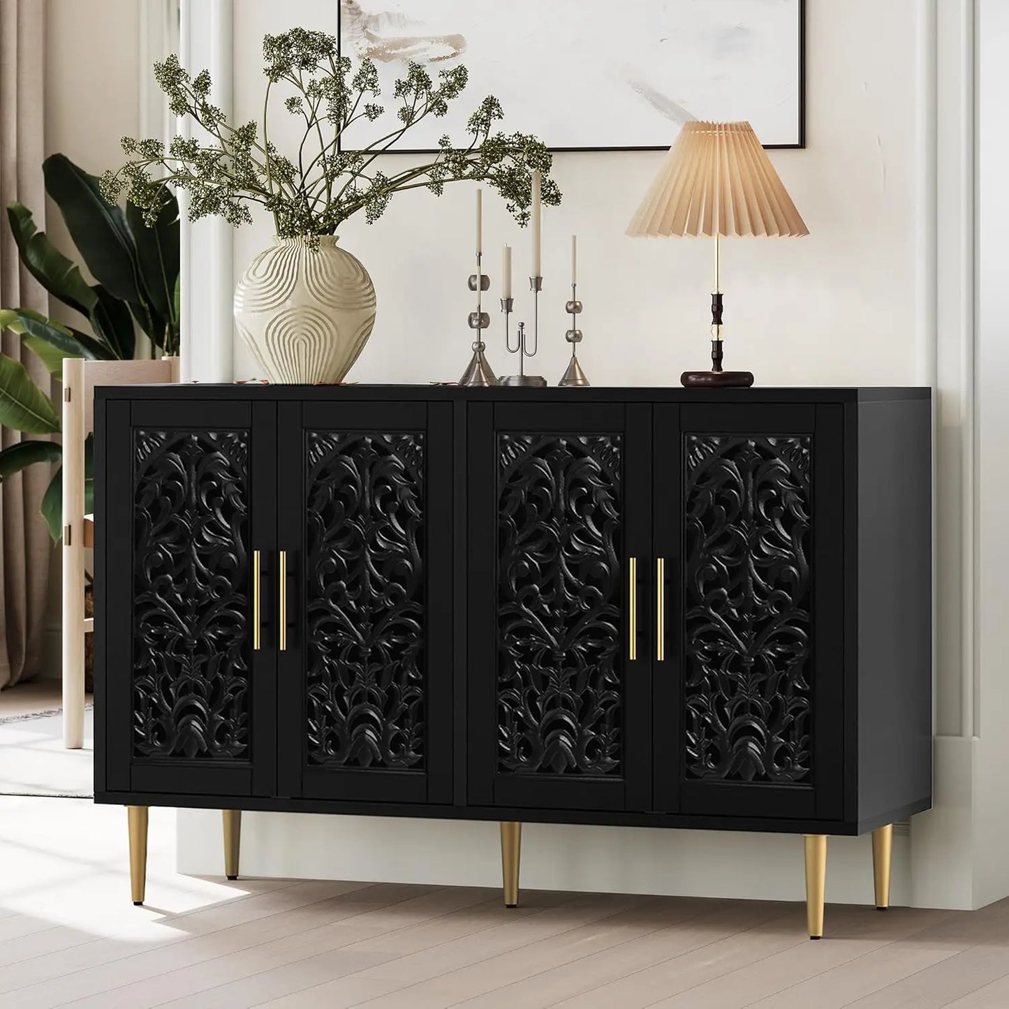 ZHUXIANG Vintage Accent Cabinet With Four Doors Storage
