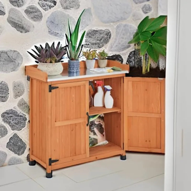 XMSJ Garden Potting Bench Table Outdoor Wooden Workbench