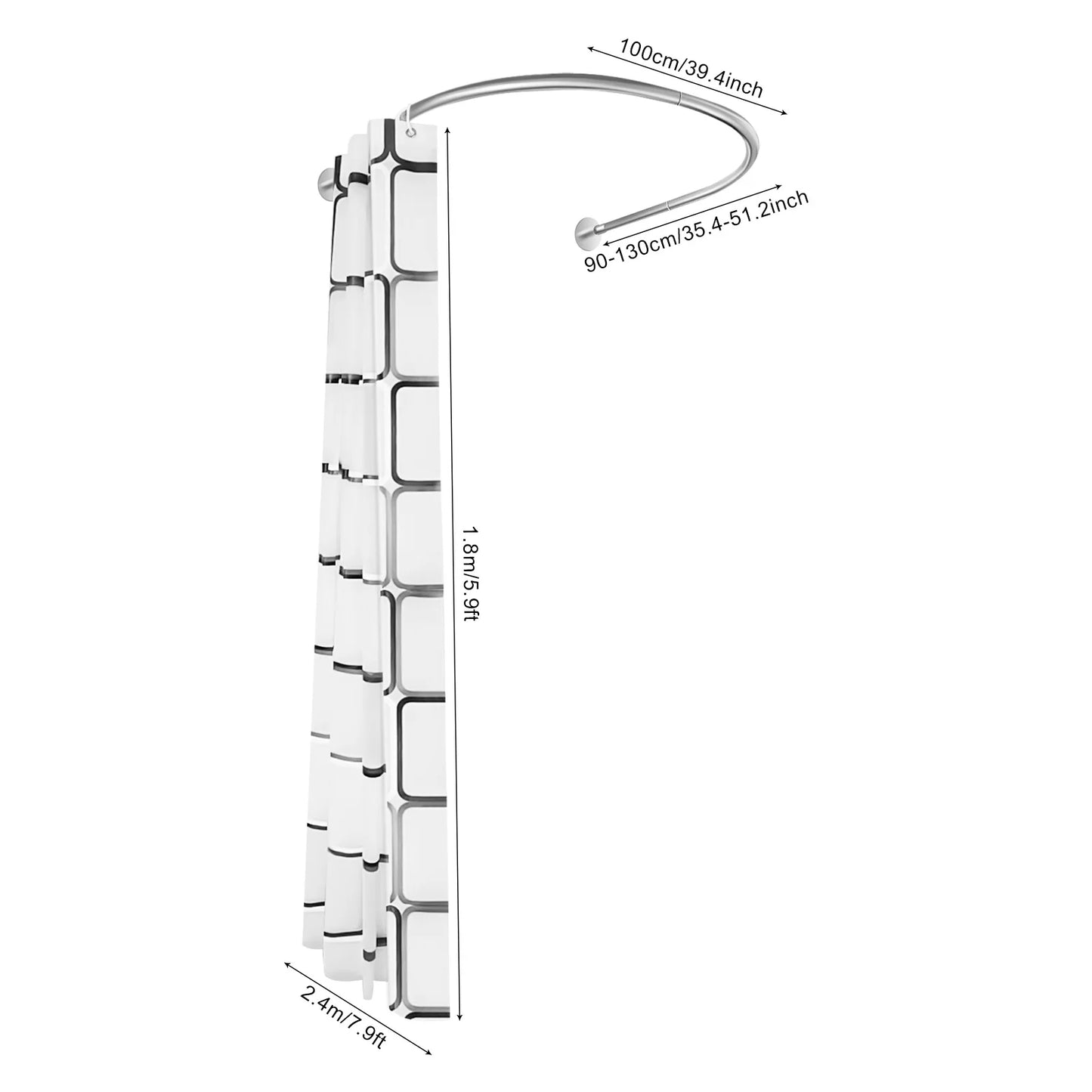 Craft of Weaving Stainless Curved Corner Shower Rod U Shaped