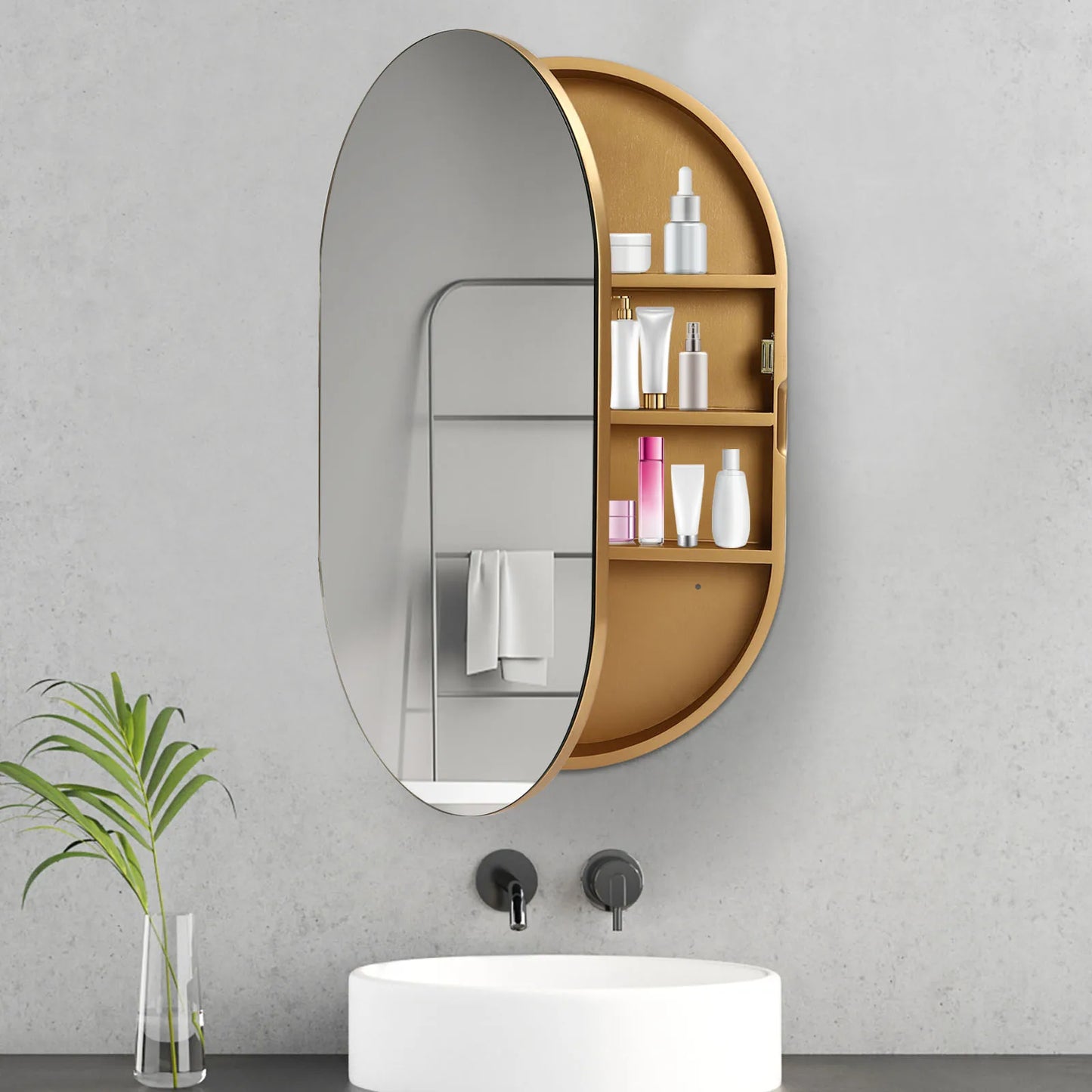 Feature Three Tier Wall Mounted Mirror Cabinet For Bathroom