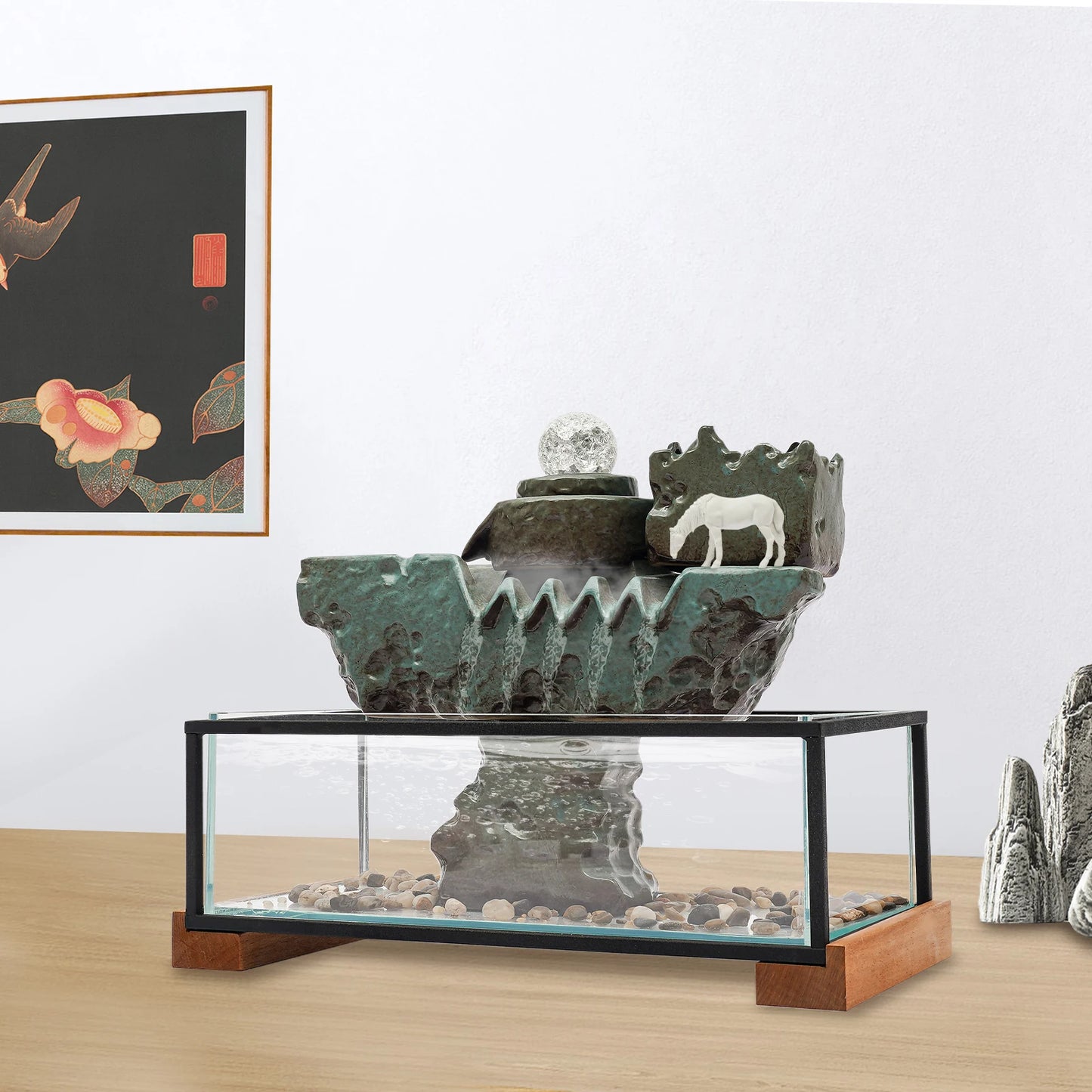 Bymaocar Zen Tabletop Water Fountain Mist LED Lights