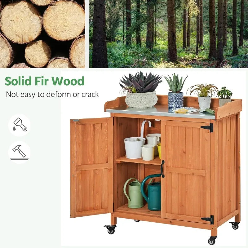 XMSJ Garden Potting Bench Table Outdoor Wooden Workbench