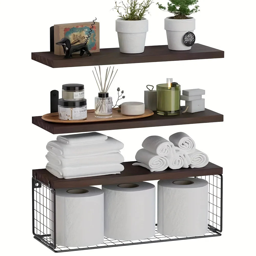 Hignconcerned Wall Mounted Floating Shelves Triple Tier