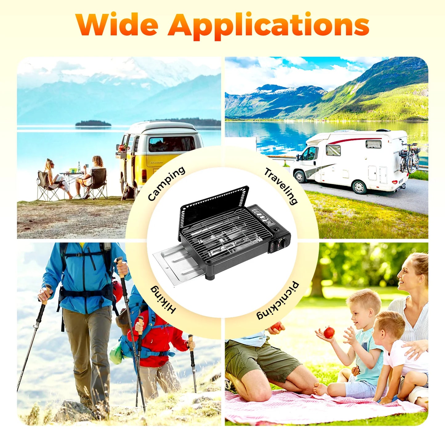 Bymaocar Portable Butane Gas Grill Stove Dual Inlets