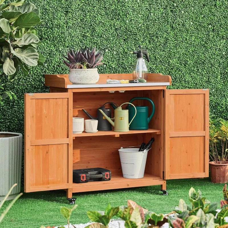 XMSJ Garden Potting Bench Table Outdoor Wooden Workbench