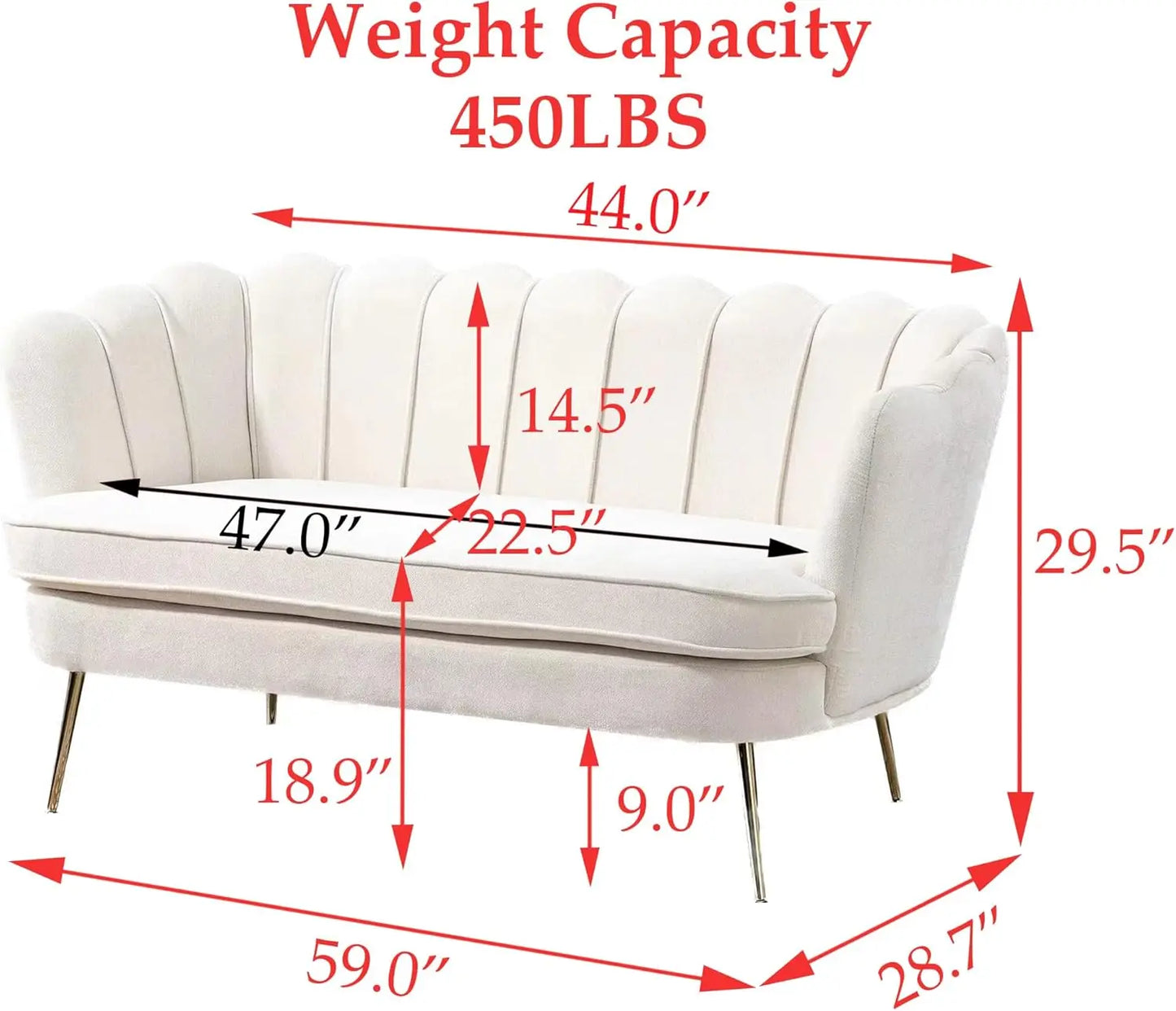 XMSJ Modern Chenille Loveseat Sofa 2 Seater With Gold Legs