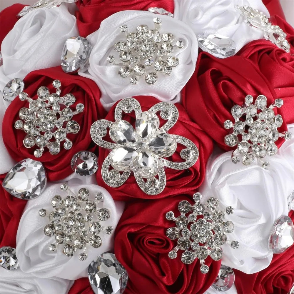 Elegant Satin Rose Wedding Bouquet Rhinestone Accents