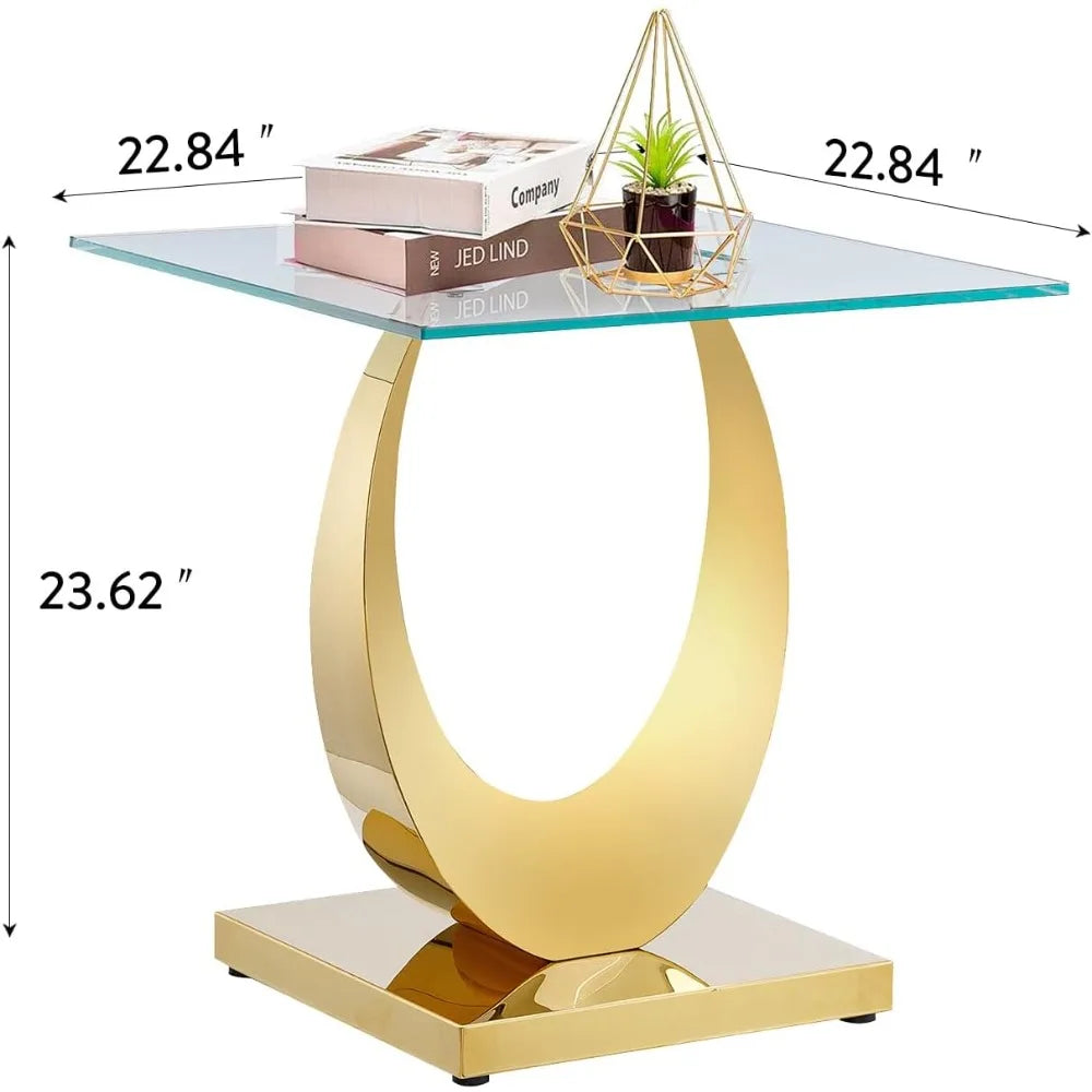 ZHUXIANG Half Moon Glass End Table Pedestal Base Modern