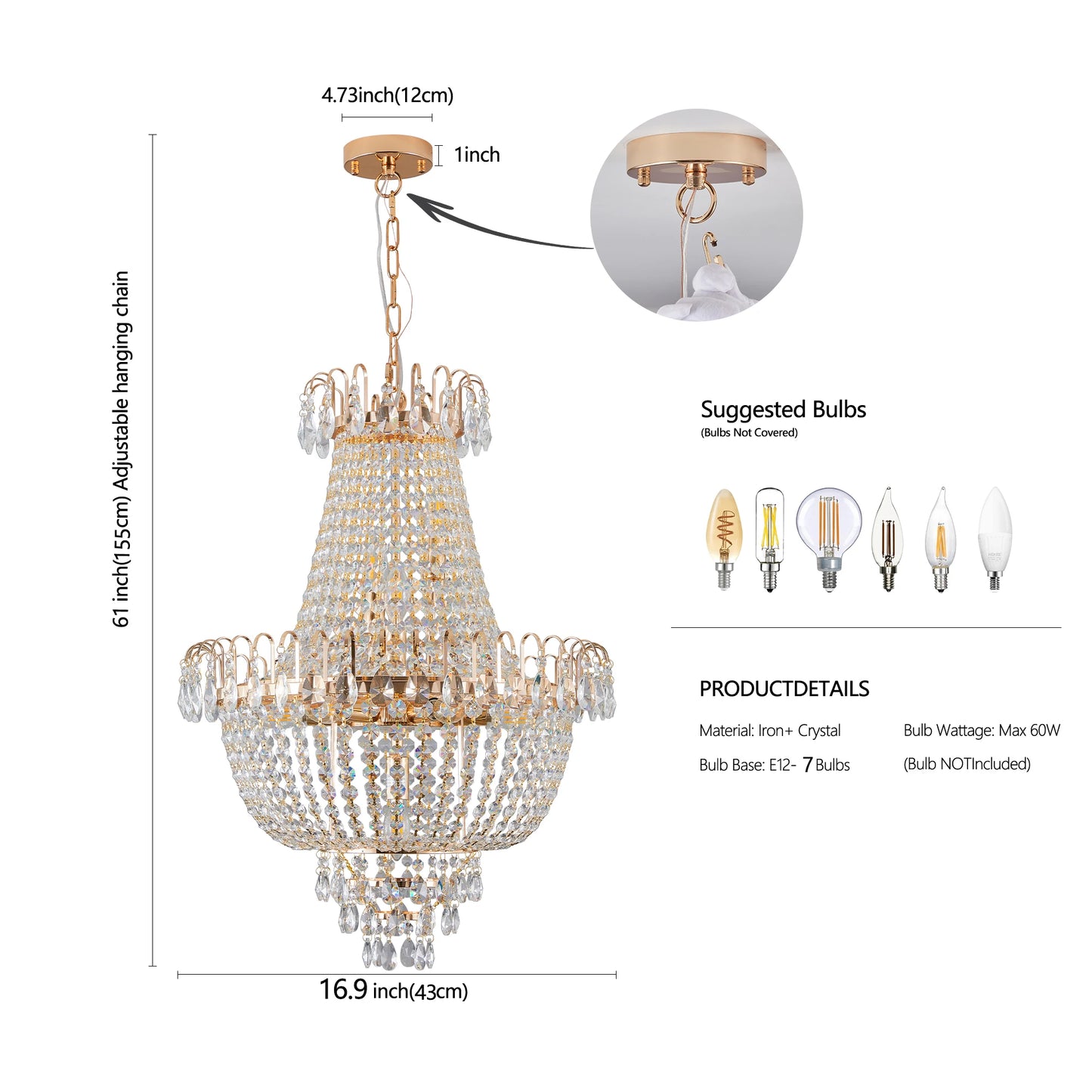 ARLGSITE Crystal Chandelier K9 Crystals Ceiling Light