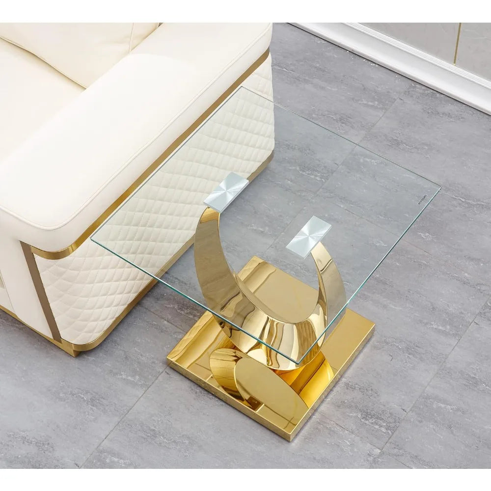 ZHUXIANG Half Moon Glass End Table Pedestal Base Modern