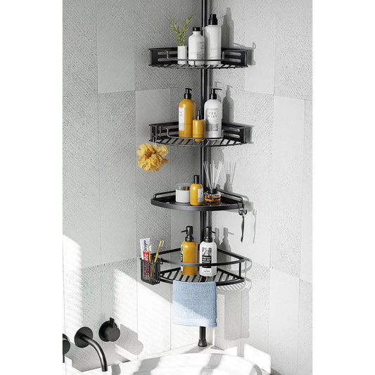 Hign-concerned Corner Shower Caddy Tension Pole Four Tier