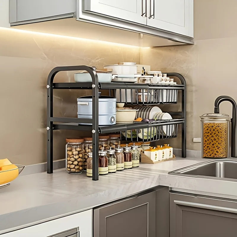 HOMEFISH Dual Tier Under Sink Organizer Kitchen Bath