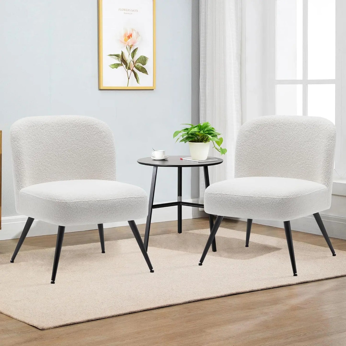 ANGDUO Faux Leather Accent Chairs Set Of 2 With Metal Legs