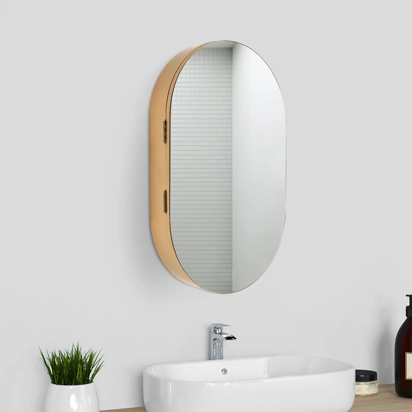 Feature Three Tier Wall Mounted Mirror Cabinet For Bathroom